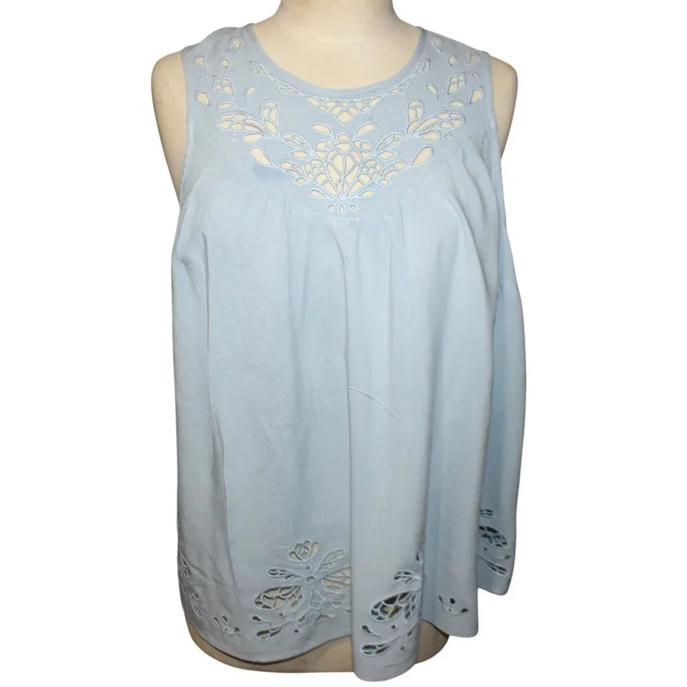 TORRID Babydoll Challis Crochet Inset Tank 0X Eyelet Top Beachy Boho Blouse - Picture 2 of 9